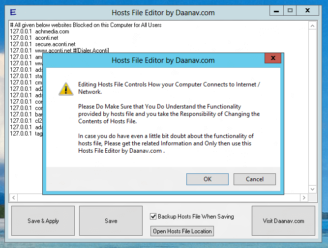 Free Hosts File Editor Utility for Windows