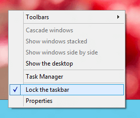 Lock or Unlock Taskbar of Windows 8