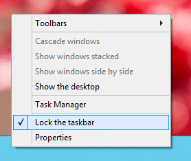 Lock or Unlock Taskbar of Windows 8 Lock or Unlock Taskbar of Windows 8