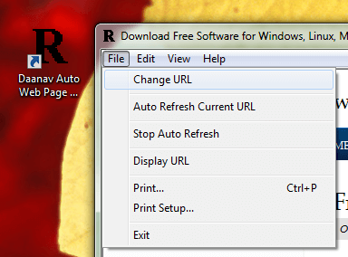 Desktop Shortcut and Menu of Auto Web Page Refresh Software