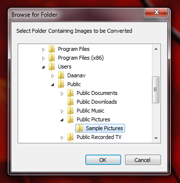 Select Folder Containing Images to be Converted