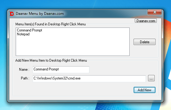 Desktop Menu Software with Menu Items Added to the Desktop Menu