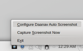 System Tray Menu of Linux Auto Screenshot Utility