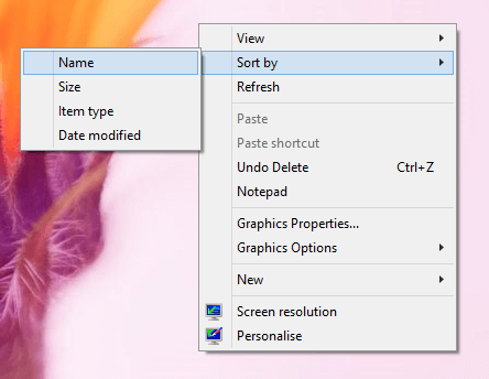 Sort Desktop Icons with Desktop Right Click menu