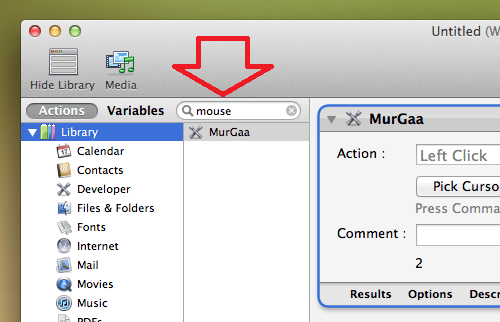 Mouse Clicking Action in Automator Library