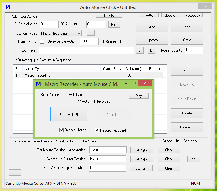 Record and Playback Mouse Clicks and Keystrokes from within a Macro Script