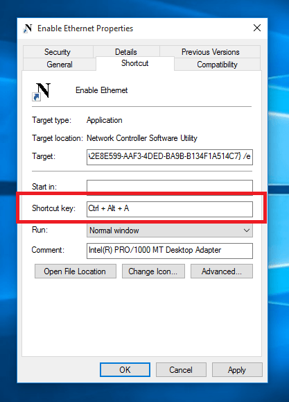 Keyboard Shortcut to Enable Network Connection