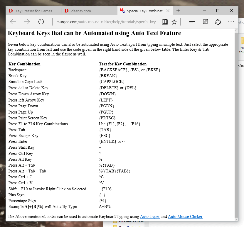 Special Keys in Keypress Simulation Mode in Auto Typer Software