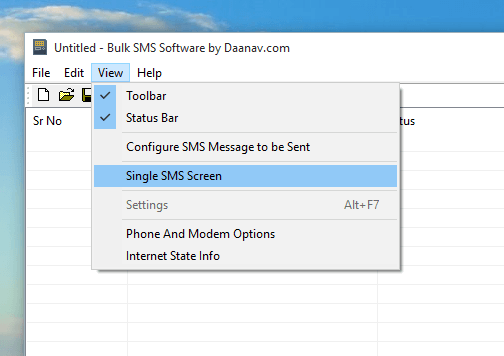 Single SMS Screen of Free Bulk SMS Software