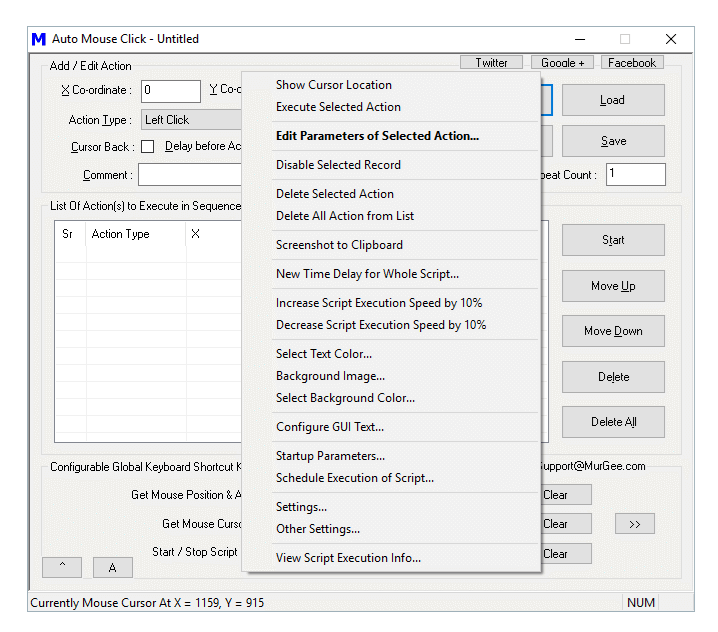 Right Click Menu of Auto Mouse Click Application