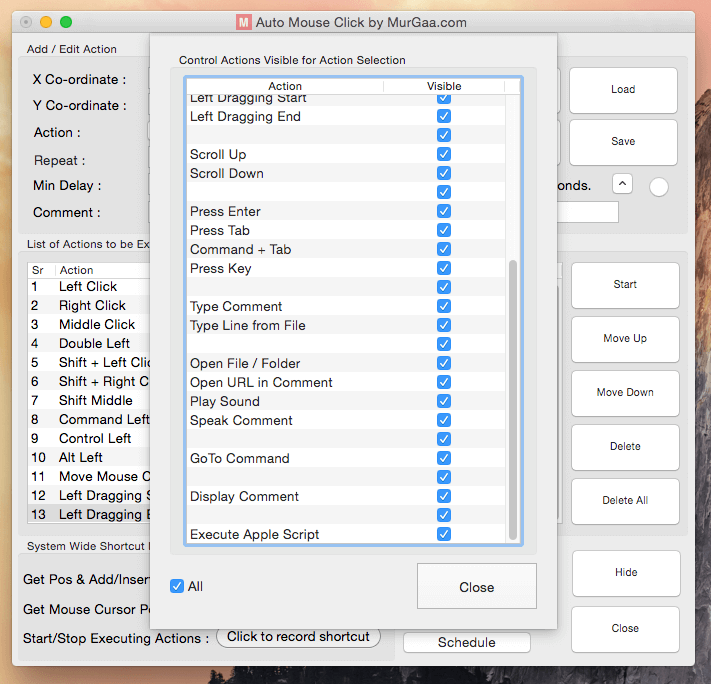 Configure Visible Actions for Mac Automation Script