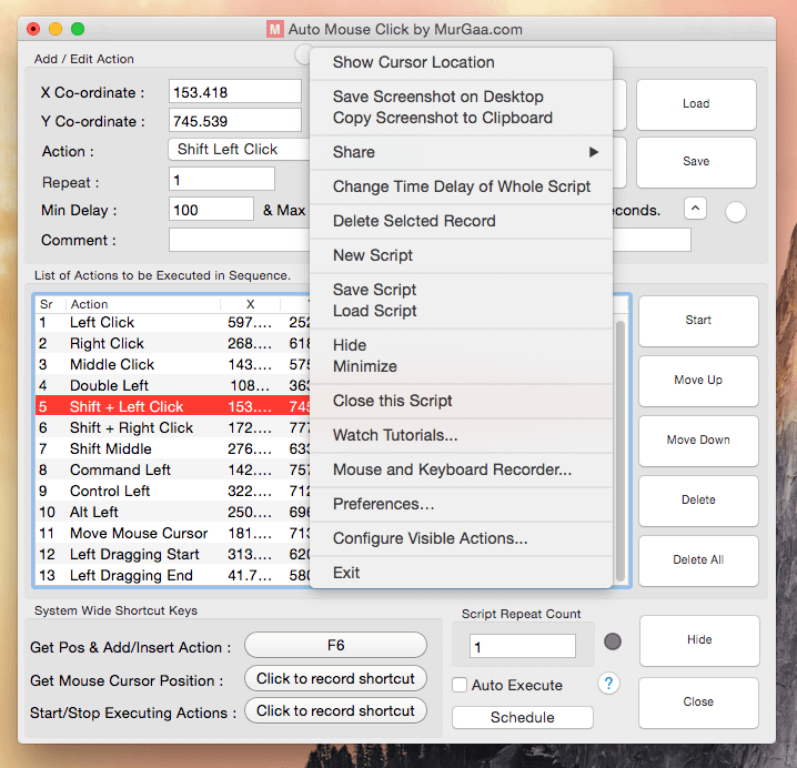 Popup Menu of Mac Automation Software